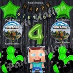 Parti Station Minecraft Balon Set 4 Yaş Minecraft Oyun Siyah Konsept Doğum Günü Parti Balon Set