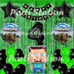 Parti Station Minecraft Balon Set 4 Yaş Minecraft Oyun Yeşil Konsept Doğum Günü Parti Balon Set