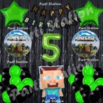 Parti Station Minecraft Balon Set 5 Yaş Minecraft Oyun Siyah Konsept Doğum Günü Parti Balon Set