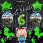 Parti Station Minecraft Balon Set 6 Yaş Minecraft Oyun Siyah Konsept Doğum Günü Parti Balon Set