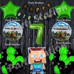 Parti Station Minecraft Balon Set 7 Yaş Minecraft Oyun Siyah Konsept Doğum Günü Parti Balon Set