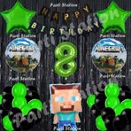Parti Station Minecraft Balon Set 8 Yaş Minecraft Oyun Siyah Konsept Doğum Günü Parti Balon Set