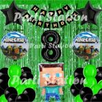 Parti Station Minecraft Balon Set 8 Yaş Minecraft Oyun Yeşil Konsept Doğum Günü Parti Balon Set