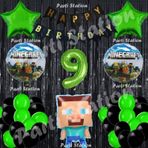 Parti Station Minecraft Balon Set 9 Yaş Minecraft Oyun Siyah Konsept Doğum Günü Parti Balon Set