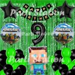 Parti Station Minecraft Balon Set 9 Yaş Minecraft Oyun Yeşil Konsept Doğum Günü Parti Balon Set