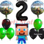 Parti Station Minecraft Konsept Doğum Günü 2 Yaş Balon Set Minecraft Parti Tema Yeşil Siyah Balon Set