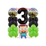 Parti Station Minecraft Konsept Doğum Günü 3 Yaş Balon Set Minecraft Parti Tema Yeşil Siyah Balon Set