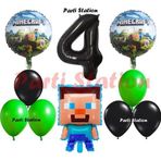 Parti Station Minecraft Konsept Doğum Günü 4 Yaş Balon Set Minecraft Parti Tema Yeşil Siyah Balon Set