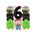 Parti Station Minecraft Konsept Doğum Günü 6 Yaş Balon Set Minecraft Parti Tema Yeşil Siyah Balon Set