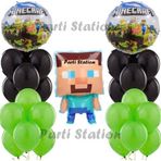 Parti Station Minecraft Konsept Doğum Günü Balon Set Minecraft Yeşil Siyah Balon Set