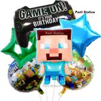 Parti Station Minecraft Oyun Konsolu Yıldız Balonlu Konsept Doğum Günü Balon Set Minecraft Balon Set