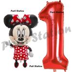 Parti Station Minnie Mouse 1 Yaş Doğum Günü Set Minnie Mouse Konsept Balon ve Kırmızı Rakam Balon Set