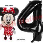 Parti Station Minnie Mouse 4 Yaş Doğum Günü Set Minnie Mouse Konsept Balon Ve Siyah Rakam Balon Set