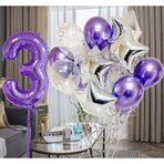 Parti Station Mor 3 Yaş Balon Seti Mor Renk Rakam Balon Set Doğum Günü Parti Mor Renk Helyum Balon Mor Rakam Balon