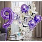 Parti Station Mor 9 Yaş Balon Seti Mor Renk Rakam Balon Set Doğum Günü Parti Mor Renk Helyum Balon Mor Rakam Balon
