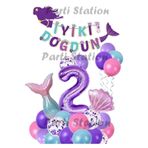 Parti Station Mor Deniz Kızı Mermaid Temalı 2 Yaş Balon Seti Doğum Günü Dekorasyonu PSMORDENZ
