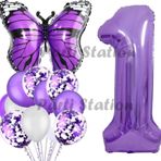 Parti Station Mor Kelebek Konsept 1 Yaş Balon Set Butterfly Kelebek Mor Rakam Balon Parti Doğum Günü Balon Set