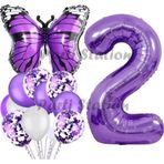 Parti Station Mor Kelebek Konsept 2 Yaş Balon Set Butterfly Kelebek Mor Rakam Balon Parti Doğum Günü Balon Set