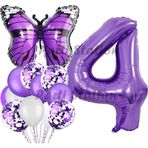 Parti Station Mor Kelebek Konsept 4 Yaş Balon Set Butterfly Kelebek Mor Rakam Balon Parti Doğum Günü Balon Set