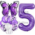 Parti Station Mor Kelebek Konsept 5 Yaş Balon Set Butterfly Kelebek Mor Rakam Balon Parti Doğum Günü Balon Set