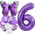 Parti Station Mor Kelebek Konsept 6 Yaş Balon Set Butterfly Kelebek Mor Rakam Balon Parti Doğum Günü Balon Set