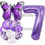 Parti Station Mor Kelebek Konsept 7 Yaş Balon Set Butterfly Kelebek Mor Rakam Balon Parti Doğum Günü Balon Set