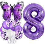 Parti Station Mor Kelebek Konsept 8 Yaş Balon Set Butterfly Kelebek Mor Rakam Balon Parti Doğum Günü Balon Set