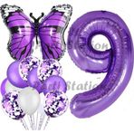 Parti Station Mor Kelebek Konsept 9 Yaş Balon Set Butterfly Kelebek Mor Rakam Balon Parti Doğum Günü Balon Set