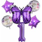 Parti Station Mor Kelebek Mor Renk 1 Yaş Rakam Balon Set Doğum Günü Parti Mor Renk Helyum Balon Mor Rakam Balon