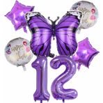 Parti Station Mor Kelebek Mor Renk 12 Yaş Rakam Balon Set Doğum Günü Parti Mor Renk Helyum Balon Mor Rakam Balon