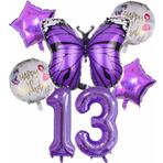Parti Station Mor Kelebek Mor Renk 13 Yaş Rakam Balon Set Doğum Günü Parti Mor Renk Helyum Balon Mor Rakam Balon