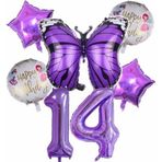 Parti Station Mor Kelebek Mor Renk 14 Yaş Rakam Balon Set Doğum Günü Parti Mor Renk Helyum Balon Mor Rakam Balon