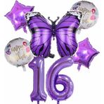 Parti Station Mor Kelebek Mor Renk 16 Yaş Rakam Balon Set Doğum Günü Parti Mor Renk Helyum Balon Mor Rakam Balon