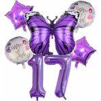 Parti Station Mor Kelebek Mor Renk 17 Yaş Rakam Balon Set Doğum Günü Parti Mor Renk Helyum Balon Mor Rakam Balon