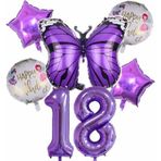 Parti Station Mor Kelebek Mor Renk 18 Yaş Rakam Balon Set Doğum Günü Parti Mor Renk Helyum Balon Mor Rakam Balon