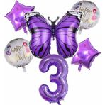 Parti Station Mor Kelebek Mor Renk 3 Yaş Rakam Balon Set Doğum Günü Parti Mor Renk Helyum Balon Mor Rakam Balon