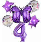 Parti Station Mor Kelebek Mor Renk 4 Yaş Rakam Balon Set Doğum Günü Parti Mor Renk Helyum Balon Mor Rakam Balon