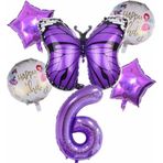 Parti Station Mor Kelebek Mor Renk 6 Yaş Rakam Balon Set Doğum Günü Parti Mor Renk Helyum Balon Mor Rakam Balon