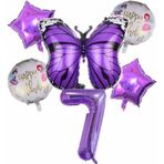 Parti Station Mor Kelebek Mor Renk 7 Yaş Rakam Balon Set Doğum Günü Parti Mor Renk Helyum Balon Mor Rakam Balon