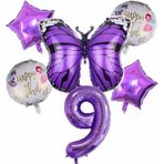 Parti Station Mor Kelebek Mor Renk 9 Yaş Rakam Balon Set Doğum Günü Parti Mor Renk Helyum Balon Mor Rakam Balon