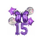 Parti Station Mor Kelebek Temalı 15 Yaş Balon Seti Doğum Günü Dekorasyonu PSmorkelebekbalon