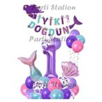Parti Station Mor Rakam Balon Deniz Kızı Konsept Parti 1 Yaş Balon Set Mermaid Doğum Günü Balon Set Deniz Kızı