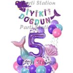 Parti Station Mor Rakam Balon Deniz Kızı Konsept Parti 5 Yaş Balon Set Mermaid Doğum Günü Balon Set Deniz Kızı