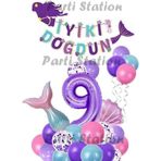 Parti Station Mor Rakam Balon Deniz Kızı Konsept Parti 9 Yaş Balon Set Mermaid Doğum Günü Balon Set Deniz Kızı
