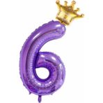Parti Station Mor Renk 6 Yaş Rakam Balon Mor Renk Helyum Balon Mor Rakam Balon Mor Taçlı Rakam Balon 80cm