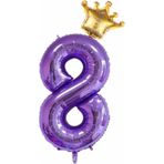 Parti Station Mor Renk 8 Yaş Rakam Balon Mor Renk Helyum Balon Mor Rakam Balon Mor Taçlı Rakam Balon 80Cm