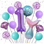 Parti Station Mor Renk Deniz Kızı Konsept 1 Yaş Rakam Balon Set Deniz Kızı Temalı Doğum Günü Parti Seti