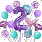 Parti Station Mor Renk Deniz Kızı Konsept 2 Yaş Rakam Balon Set Deniz Kızı Temalı Doğum Günü Parti Seti