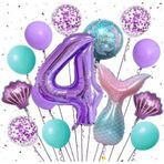 Parti Station Mor Renk Deniz Kızı Konsept 4 Yaş Rakam Balon Set Deniz Kızı Temalı Doğum Günü Parti Seti