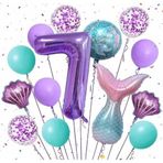Parti Station Mor Renk Deniz Kızı Konsept 7 Yaş Rakam Balon Set Deniz Kızı Temalı Doğum Günü Parti Seti